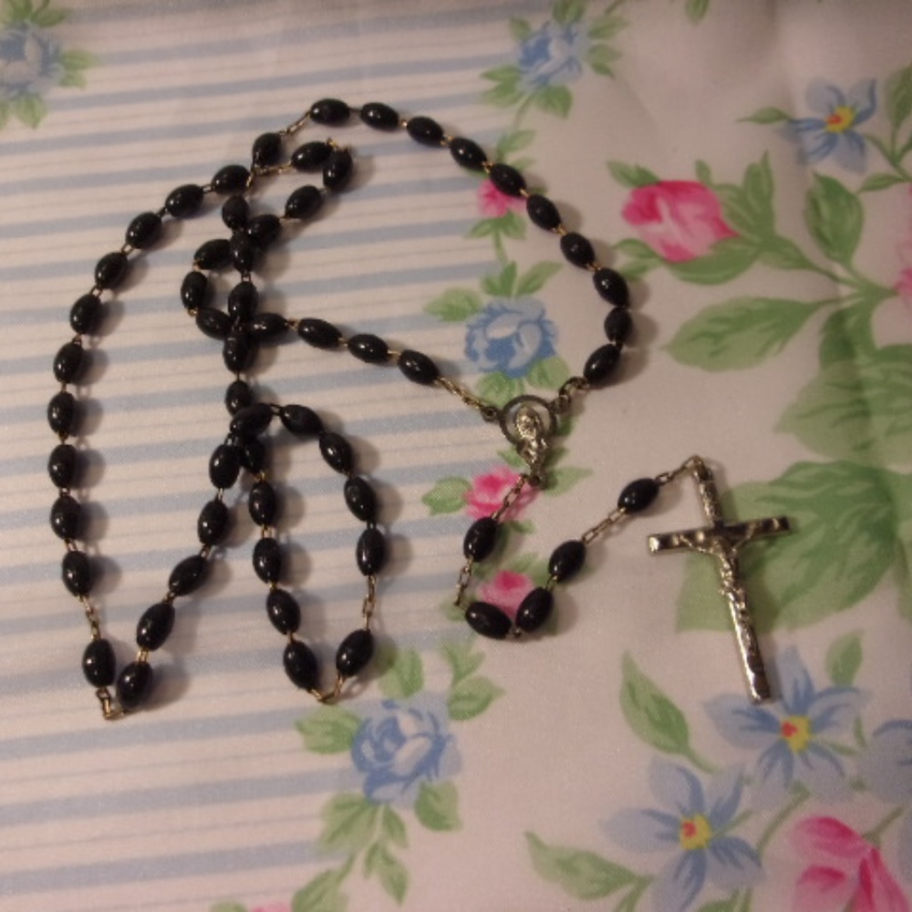 Black Bead Rosary Necklace Prayer Beads Italy